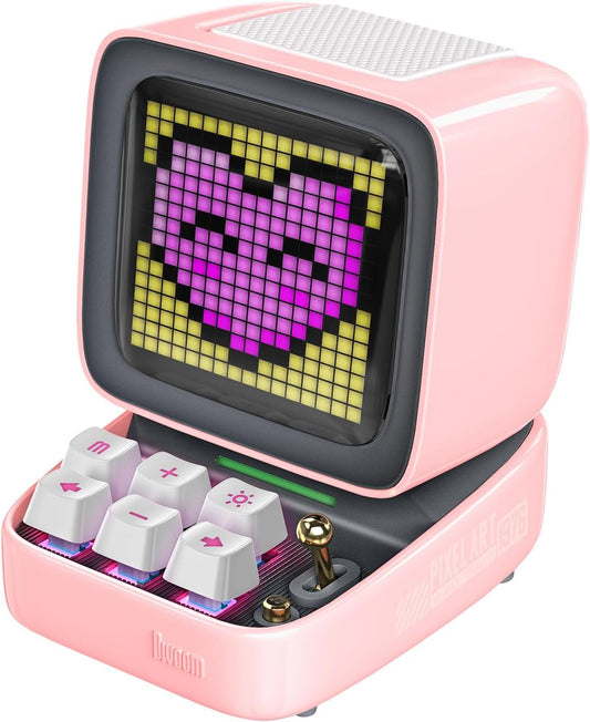 Ditoo Retro Pixel Art Game Bluetooth Speaker with 16X16 LED App Controlled Front Screen (Pink)